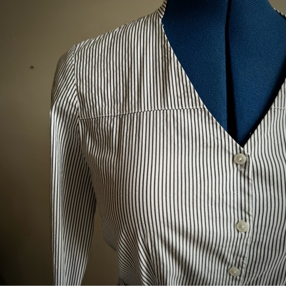 Refashioned Express Pin Striped Button Down Blouse with Tie Waist - Picture 3 of 9
